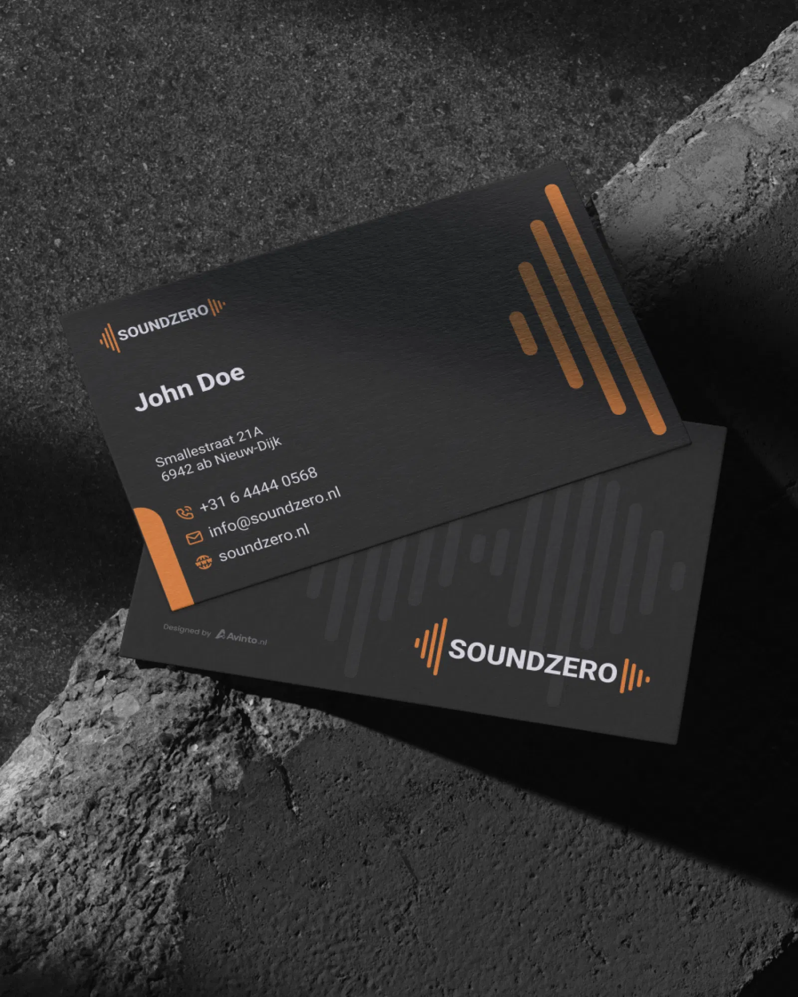 Mockup van het Soundzero visitekaartje